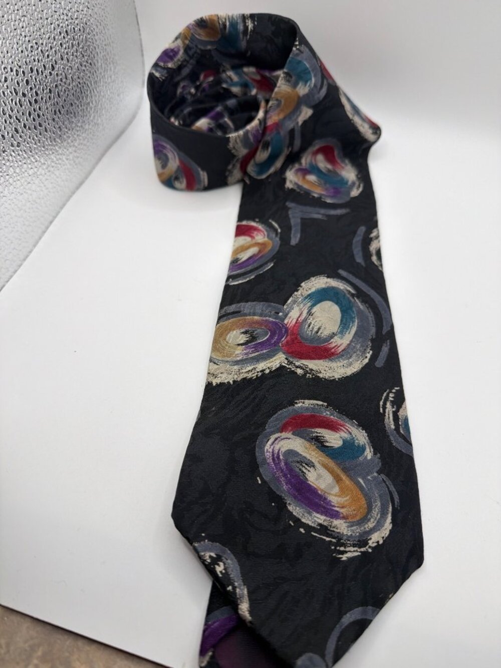 Boston Traders Mens Abstract Patterned Tie Black Multicolor Elegant Design